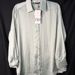 Zara Mint Green Satin Blouse